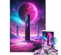 Rompecabezas para Adolescentes de 1000 Piezas Monolitos en un Planeta alienígena con Luna Rosa Juegos educativos y desafiantes Juguetes Amigo Invisible Divertidos y con Humor