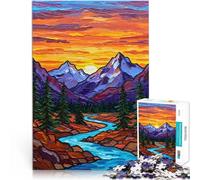 Rompecabezas para Adolescentes de 1000 Piezas Montaña Atardecer Río Juguete Educativo Intelectual descompresor Ideas de Regalos 38x26cm