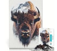Rompecabezas para Adolescentes de 1000 Piezas,montaña Bisonte,Doble exposición,Corte Premium,diversión,lógica,Habilidad,Juego fácil,Tiempo de Juego,decoración navideña (38x26cm)