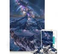 Rompecabezas para Adolescentes de 1000 Piezas Montaña Nevada bajo la Vía Láctea Juego práctico Ideal para Pasar el Tiempo en casa Durante Las Vacaciones con póster y Hoja de Preguntas a Juego 38x26cm