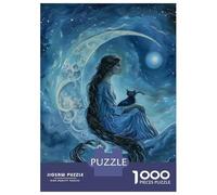 Rompecabezas para Adolescentes De 1000 Piezas Moonlit Fantasy A Woman with A Black Cat Rompecabezas para Adultos Juego Práctico Que Mejora La Memoria Interacción Entre Padres E Hijos 70x50cm/1000pcs