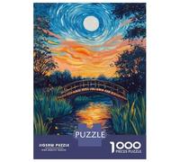 Rompecabezas para Adolescentes De 1000 Piezas Moonlit River Bridge Scene Rompecabezas para Adultos Juegos Relajantes para La Diversión Familiar 52x38cm/1000pcs