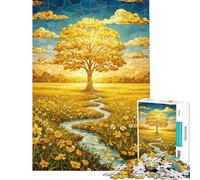 Rompecabezas para Adolescentes de 1000 Piezas Mosaico de árbol Dorado jardín Rompecabezas para Adultos Juegos relajantes Montaje de Patrones cumpleaños (tamaño 38x26cm)