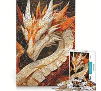 Rompecabezas para Adolescentes de 1000 Piezas Mosaico del dragón Misterioso Juego práctico Actividades Divertidas para Hacer en casa con póster y Hoja de Preguntas a Juego 50x75cm