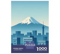 Rompecabezas para Adolescentes De 1000 Piezas Mount Fuji and Tokyo Skyline Illustration Rompecabezas Juguetes DIY Alivia El Estrés Interacción Entre Padres E Hijos 38x26cm/1000pcs
