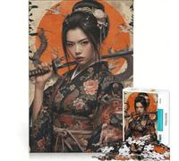 Rompecabezas para Adolescentes de 1000 Piezas: Mujer asiática con Espada y Kimono, Juguetes antiestrés, desafío exigente, Que fomenta el Amor Entre Parejas 50x75cm
