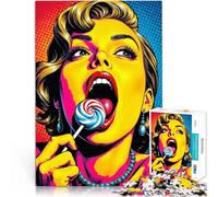 Rompecabezas para Adolescentes de 1000 Piezas Mujer con piruleta en el Arte Pop Juego Intelectual Mejorar el Amor Entre Parejas 52x38cm