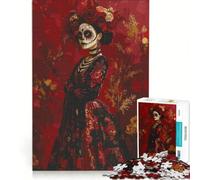 Rompecabezas para Adolescentes de 1000 Piezas: Mujer de Rojo del Día de Muertos, Juguetes para armar, interacción Entre Padres e Hijos, cumpleaños y Navidad 38x52cm