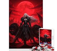 Rompecabezas para Adolescentes de 1000 Piezas Mujer guerrera con Lobos bajo la Luna roja Juguetes antiestrés Regalos de Amigo Secreto Juego de ingenio Actividades Divertidas en casa tamaño 50x75cm