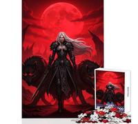 Rompecabezas para Adolescentes de 1000 Piezas: Mujer guerrera con Lobos bajo la Luna roja Juguetes antiestrés Regalos de cumpleaños Juego de ingenio Actividades Divertidas en casa tamaño 38x52cm