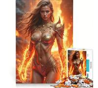 Rompecabezas para Adolescentes de 1000 Piezas Mujer guerrera Dorada con Poderes de Fuego, Juegos educativos, para la diversión Familiar, Regalo de cumpleaños, Regalos de Viaje 38x26cm