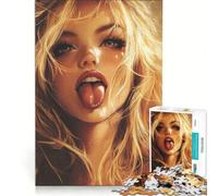 Rompecabezas para Adolescentes de 1000 Piezas: Mujer Rubia con la Lengua Fuera, Juego Imposible, para Relajarse intelectualmente, Regalo para Mujeres 38x26cm