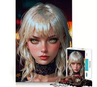 Rompecabezas para Adolescentes de 1000 Piezas Mujer Rubia con Ojos Amarillos,diseño de Bordes, Juego para concentrarse,diversión para el Tiempo Libre,Regalo artístico de Navidad 50x75cm