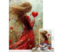 Rompecabezas para Adolescentes de 1000 Piezas Mujer sosteniendo un corazón en un Campo Juego Educativo de desafío difícil Juguete Educativo para la interacción Entre Padres e Hijos (50x75cm)