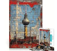 Rompecabezas para Adolescentes de 1000 Piezas Mural de la Torre de Televisión de Berlín,Arte de Corte Fino,Actividad para desarrollar la Mente,Juego Relajante, Tranquilo (50x75cm)
