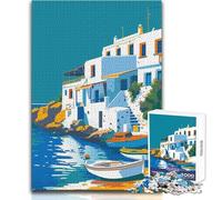Rompecabezas para Adolescentes de 1000 Piezas, Mykonos, Grecia, Barcos, Arte, diversión Familiar y Noche de Juegos, Juguete de decoración, decoración de Pared, tamaño 50x75cm