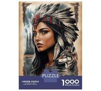 Rompecabezas para Adolescentes De 1000 Piezas Native American Woman with Wolf Rompecabezas para Adultos Juguetes De Bricolaje Análisis Y Lógica Regalo De Cumpleaños, Regalos, 70x50cm/1000pcs