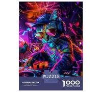 Rompecabezas para Adolescentes De 1000 Piezas Neon Cat DJ Music Poster Rompecabezas para Adultos Juegos Relajantes Corte De Precisión Diversión En Casa Actividades, 38x26cm/1000pcs