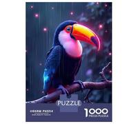 Rompecabezas para Adolescentes De 1000 Piezas Neon Glowing Toucan in The Rain Rompecabezas para Adultos Juego De Ingenio Decoración De Pared Regalos para Reducir El Estrés 70x50cm/1000pcs