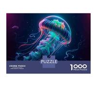 Rompecabezas para Adolescentes De 1000 Piezas Neon Jellyfish Art Print Rompecabezas para Adultos Juego De Ingenio para Mejorar La Memoria Actividades Divertidas En Casa 52x38cm/1000pcs