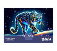 Rompecabezas para Adolescentes De 1000 Piezas Neon Leopard Wall Art Print-5 Rompecabezas Juguetes DIY Alivia El Estrés Interacción Entre Padres E Hijos 52x38cm/1000pcs