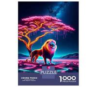 Rompecabezas para Adolescentes De 1000 Piezas Neon Lion Wall Art Print Rompecabezas para Adultos Juego Práctico Que Mejora La Memoria Interacción Entre Padres E Hijos 52x38cm/1000pcs