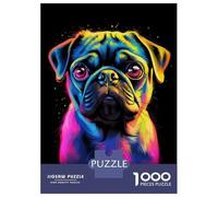 Rompecabezas para Adolescentes De 1000 Piezas Neon Pug Portrait Dog Rompecabezas para Adultos Juegos Relajantes Desafío Difícil Cumpleaños Y Navidad 52x38cm/1000pcs