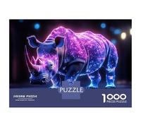 Rompecabezas para Adolescentes De 1000 Piezas Neon Rhino Digital Art Rompecabezas para Adultos Juego De Ingenio Aliviador del Estrés 38x26cm/1000pcs