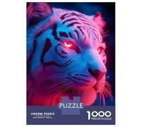 Rompecabezas para Adolescentes De 1000 Piezas Neon White Tiger Portrait Rompecabezas Juegos Relajantes Pero Divertidos Y Humorísticos Cumpleaños 52x38cm/1000pcs