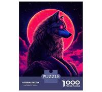 Rompecabezas para Adolescentes De 1000 Piezas Neon Wolf with Red Moon Rompecabezas para Adultos Juego Familiar Pero Divertido Y Humorístico Actividades Divertidas En Casa 70x50cm/1000pcs