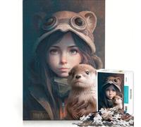 Rompecabezas para Adolescentes de 1000 Piezas: Niña aventurera y Nutria, Juego Imposible, Regalo de cumpleaños, 38x26cm