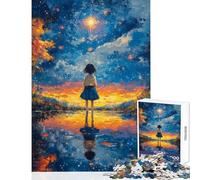 Rompecabezas para Adolescentes de 1000 Piezas Niña Mirando Las Estrellas Juego Educativo de Carreras de Velocidad con Manos Juguetes para armar con póster y Hoja de Preguntas a Juego (38x52cm)