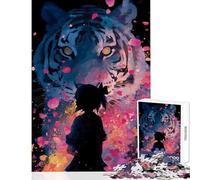 Rompecabezas para Adolescentes de 1000 Piezas niña y Tigre con pétalos Florales Juguetes de decoración del hogar Regalo Divertido Juego práctico Interesante reducción del estrés tamaño 50x75cm