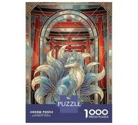 Rompecabezas para Adolescentes De 1000 Piezas Nine-Tailed Fox Stained Glass Art Rompecabezas para Adultos Juegos Relajantes Regalos para Mujeres Ayuda A Ejercitar El Cerebro 38x26cm/1000pcs