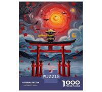Rompecabezas para Adolescentes De 1000 Piezas Ninja Cat at Torii Gate Painting Rompecabezas para Adultos Juguete Decoración De Pared Carrera De Velocidad Manual Desafío Educativo 70x50cm/1000pcs