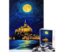 Rompecabezas para Adolescentes de 1000 Piezas: Noche del Mont Saint-Michel Juguete Educativo Regalo de cumpleaños Juegos Divertidos con póster a Juego y Hoja de Trivia tamaño 38x26cm