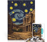 Rompecabezas para Adolescentes de 1000 Piezas Noche Estrellada Petra Jordania Acertijo Toda la Familia. 52x38cm