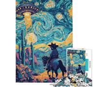 Rompecabezas para Adolescentes de 1000 Piezas Noche Estrellada Vaquero abducción OVNI Rompecabezas para Adultos Juegos Divertidos Que mejoran la Memoria Juegos desafiantes Regalos (tamaño 50x75cm)
