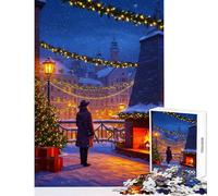 Rompecabezas para Adolescentes de 1000 Piezas Nochebuena en un Pueblo nevado Juegos educativos Juguete didáctico para Aprender Decoración de Pared Entrena tu Cerebro y Tus Manos (50x75cm)