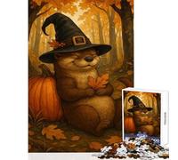 Rompecabezas para Adolescentes de 1000 Piezas Nutria Bruja y Calabaza en otoño Juguete Educativo Regalo de Amigo Secreto Juego práctico fomenta el Amor Entre Parejas tamaño 50x75cm
