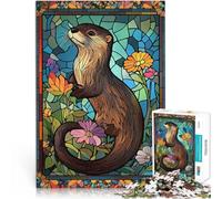 Rompecabezas para Adolescentes de 1000 Piezas Nutria de vidriera Juegos educativos Decoración del hogar Decoración 38x26cm