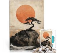 Rompecabezas para Adolescentes de 1000 Piezas Obra de Arte Tradicional del Atardecer con bonsái Difícil Difícil Apto para Parejas 50x70cm