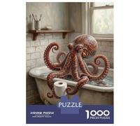 Rompecabezas para Adolescentes De 1000 Piezas Octopus in A Bathtub with Toilet Paper Rompecabezas para Adultos Juegos Relajantes Regalos para Mujeres Ayuda A Ejercitar El Cerebro 70x50cm/1000pcs