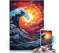 Rompecabezas para Adolescentes de 1000 Piezas Ola de vidrieras Desafío difícil para aliviar el estrés Gran Regalo para Juegos 38x26cm