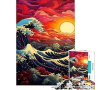 Rompecabezas para Adolescentes de 1000 Piezas Ola Gigante en la Playa al Atardecer Juego práctico Regalo Ideal para cumpleaños o para Toda la Familia (tamaño 50x75cm)