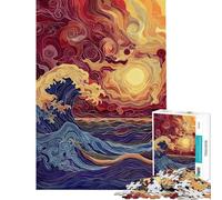 Rompecabezas para Adolescentes de 1000 Piezas Olas al Atardecer Rompecabezas artísticos para Adultos Juegos relajantes Corte de precisión Ayuda a ejercitar el Cerebro (tamaño 38x52cm)