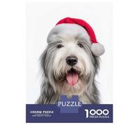 Rompecabezas para Adolescentes De 1000 Piezas Old English Sheepdog with Santa Hat Rompecabezas para Adultos Juguetes Antiestrés Arte De Pared Regalos De Cumpleaños Y Únicos 38x26cm/1000pcs