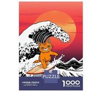 Rompecabezas para Adolescentes De 1000 Piezas Orange Cat Surfing Giant Wave Rompecabezas para Adultos Juguetes Antiestrés Decoración De Pared Interacción Entre Padres E Hijos 52x38cm/1000pcs