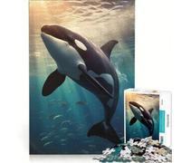 Rompecabezas para Adolescentes de 1000 Piezas Orca al Atardecer buceando Juego práctico Mejora la Memoria Regalo para Amigos y Familiares 38x52cm