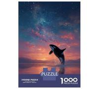 Rompecabezas para Adolescentes De 1000 Piezas Orca Breaching at Sunset Under Stars Rompecabezas para Adultos Juegos Divertidos Decoración De Pared 38x26cm/1000pcs